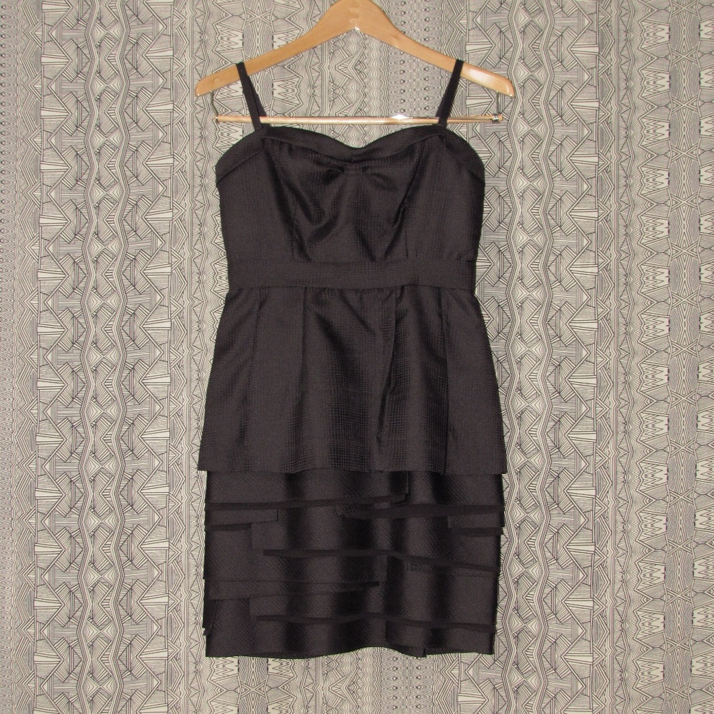 BCBG Black Layered Peplum Formal Dress